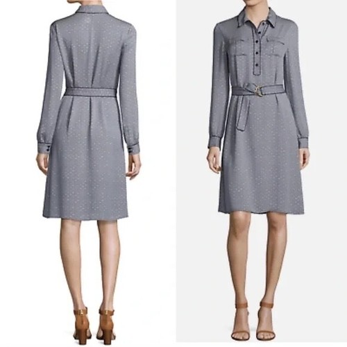 Abito con cintura $395 nuovo con etichette Tory Burch CHRISTELLE SHIRTDRESS taglia 0 blu navy gemelli avorio