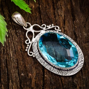 Dazzling Blue Topaz Gemstone 925 Sterling Silver Handmade Pendant A-129 - Picture 1 of 3