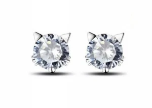 2x Set 18k Weißgold plattiert Swarovski Kristall Zirkon süße schöne Katze Ohrringe - Bild 1 von 2