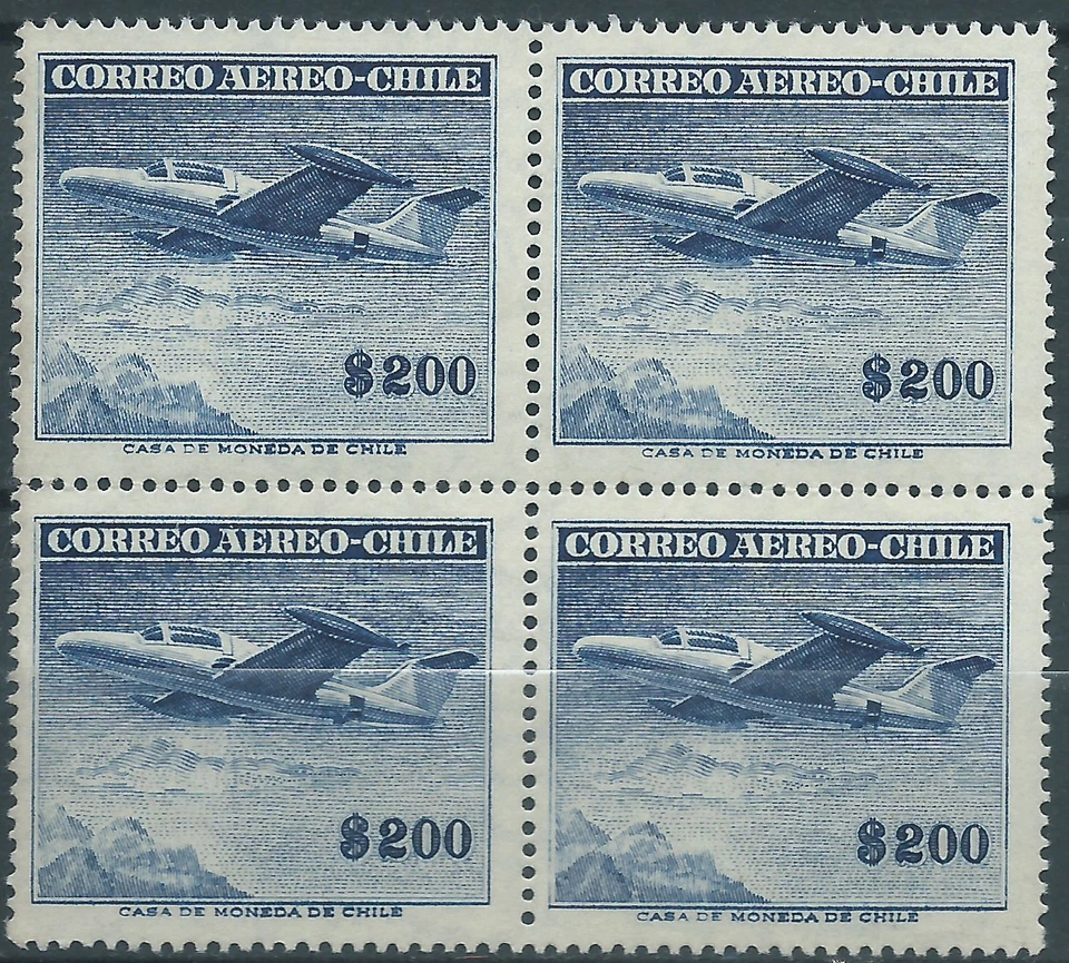 CHILE 1955 Sc.C179 Comet Air 200 pesos bloque de 4 wmkd. MNH  Foto 1 de 1