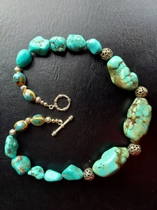 STILVOLLE GROSSE TÜRKIS NUGGET KETTE VINTAGE HALBEDELSTEINE - Bild 1 von 6