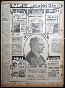 Rare Nearly Full Page 1920 Newspaper Ad - Charles H. Miles Detroit Theaters - Picture 1 of 1