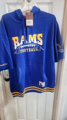 ¡NUEVO CON ETIQUETAS! Sudadera con capucha de manga corta Mitchell & Ness Royal de Los Angeles Rams para hombre XL NUEVA CON ETIQUETAS  Foto 1 de 4