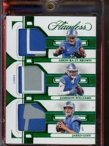 2023 Panini Flawless St. Brown / Williams / Goff Triple Patches Sapphire /5 - Picture 1 of 2