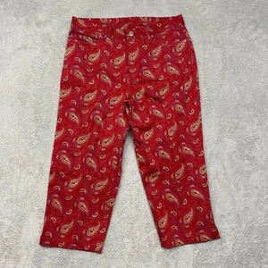 Lauren Ralph Lauren Pants Womens 12 Petite Red Paisley Cotton Crop Peddle Pusher - Picture 1 of 9