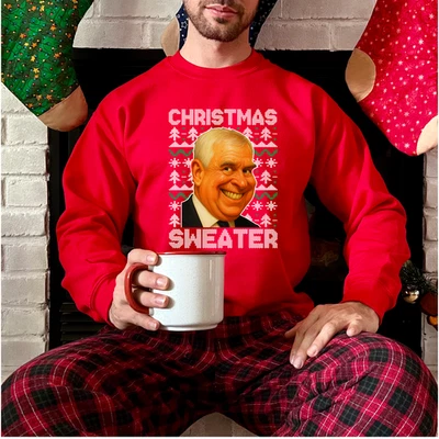 Funny "Prince" Andrew Christmas Sweater Sweatshirt: Rude Anti Royal Xmas Jumper - Image 1 of 4