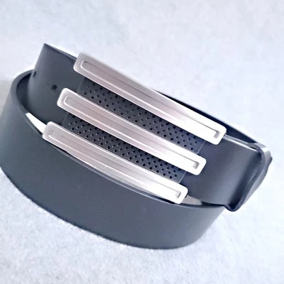 CINTURÓN ADIDAS HOMBRE 36" CUERO NEGRO RAYAS PLATA ACERO HEBILLA EXCELENTE#15457 Foto 1 de 4