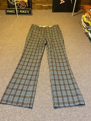 Vintage 1970s Mute Plaid Bell Bottom 35 Waist 33.5 Inseam Pants - Image 1 of 4