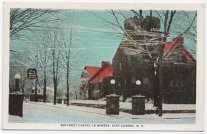 East Aurora NY/NEW YORK Postkarte ROYCROFT INN/KAPELLE Schnee, RMS LUSITANIA Link - Bild 1 von 2