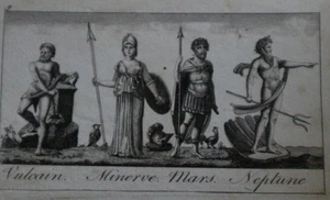 Ancienne gravure XVIIIe mythologie VULCAIN MINERVE MARS NEPTUNE - Picture 1 of 2