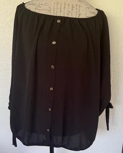 Torrid schwarzes schulterfreies Blusentop mit Bindedetail am Ärmel Übergröße 2 - Bild 1 von 5