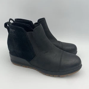 Sorel Stiefeletten Evie schwarz Leder Wildleder Keilabsatz Bootie Damengröße 8,5 - Bild 1 von 9