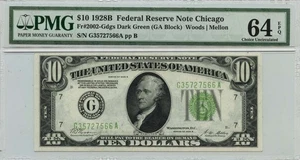 1928B $10 Federal Reserve Note Chicago FR#2202-Gdgs PMG CU64 EPQ - Picture 1 of 2