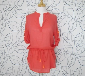 Eberjey Tunic Top Cover Up Roll Tab Sleeves Drawstring Waist Size S/M Salmon - Picture 1 of 8