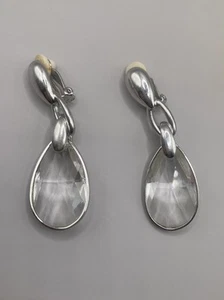 Authentic Swarovski Rock Crystal Chandelier Silver Teardrop Clip on Earrings - Picture 1 of 5