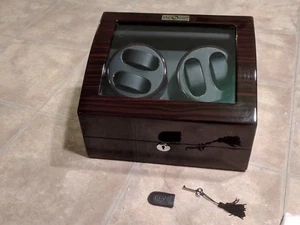 DIPLOMAT Dark Cherry Quad 4 Watch Winder Lockable Display Box + 5 Case DEFECT - Picture 1 of 11