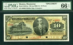 Mexiko 1906-1911 10 Pesos S353 als Präparat PMG 66 EPQ GEM UNC - Bild 1 von 2