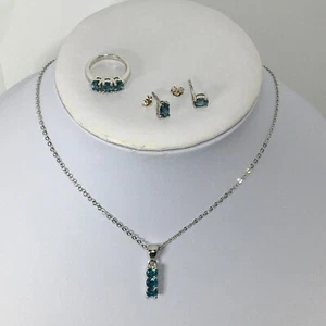 Orissa Kyanite Sterling Silver Ring, Stud Earrings & Pendant Size 5 - 3.93 carat - Picture 1 of 12