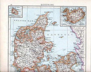 DK Danmark Island Färöer 1881 orig. Atlas-Karte Kolding Aalborg Korsör Odense - Picture 1 of 2