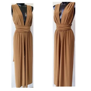 JUMPSUIT zum Wickeln OVERALL Wickeljumpsuit ✅ HOSENANZUG Cognac SEXY Rückenfrei - Bild 1 von 5