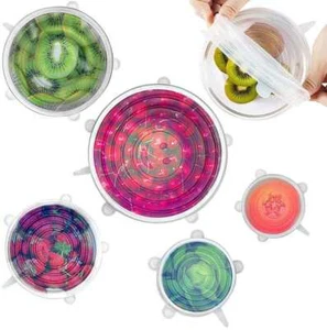 SET 6 Coperchi ELASTICI IN Silicone Coperchi 100% BPA-Free Food PER ALIMENTI - Picture 1 of 3