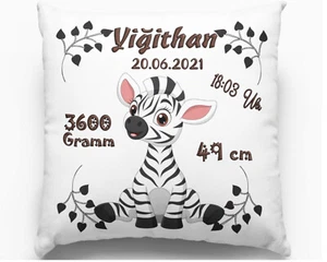 Baby Geschenk Personalisiertes Kissen mit Namen Taufe Zebra Taufgeschenk Geburt - Bild 1 von 9