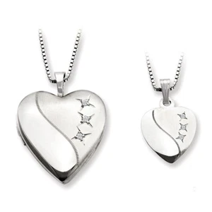 Medallón y colgante de plata de ley chapado en rodio diamante pulido satinado corazón - Imagen 1 de 4