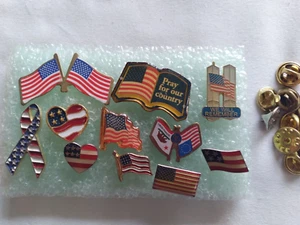 Lot Of 11 America Flag Enamel Lapel Pins United States USA American US - Picture 1 of 1