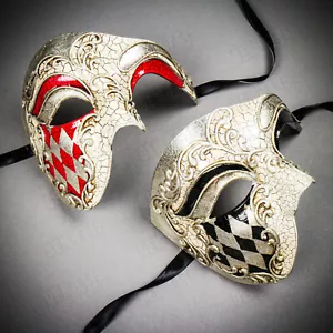 Phantom of The Opera Matching Couple's SILVER RED Theme Masquerade Party Masks - Picture 1 of 3