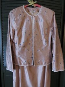 Mother of the Bride Ivory Pure Silk Sz. 16 Talbots Embroidered Jacket/Dress Set