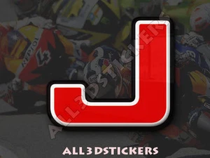 3D Stickers Resin Domed LETTER J - Color Red - 25 mm(1 inch) Adhesive Decal - Picture 1 of 1