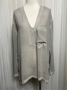 IAN Long Sleeve Sheer Gray Silk Tunic Swimsuit Cover Up Size Small - Picture 1 of 5