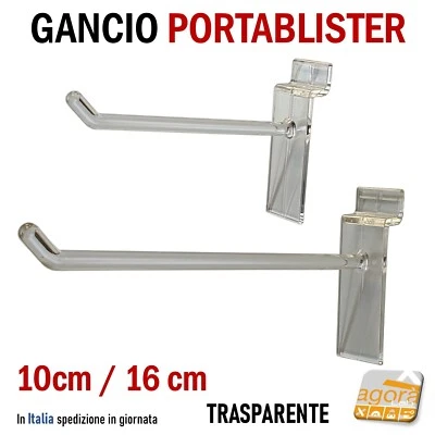 10pz GANCI PORTABLISTER PANNELLO DOGATO SLATWALL TRASP NEGOZIO GANCIO PER ABITI - Immagine 1 di 4