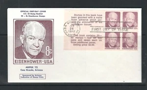 USA SC # 1395c Eisenhower Booklet pane of 4 plus 2 labels . Aripex '72 cachet - Picture 1 of 1