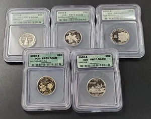 2000 S Complete 5 Coin CLAD Proof Quarter Set ICG Graded PR70 DCAM - Picture 1 of 2