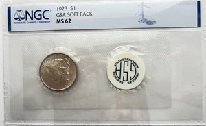 1923 P GSA NGC MS62 Peace Silver Dollar Soft Pack Non-CC Uncirculated - Picture 1 of 3