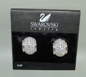 Vintage Clip On Swarovski Silver Tone Crystal Half Hoop Earrings on Card - Picture 1 of 6