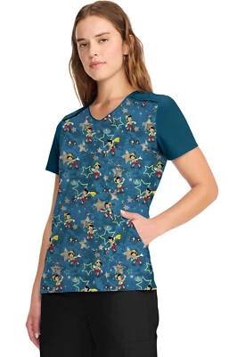 Pinocchio Cherokee Scrubs Tooniforms Disney V Neck Top TF639 PILB - Image 1 of 4
