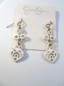 JESSICA SIMPSON WHITE FILIGREE EARRINGS HOOKS - Picture 1 of 1