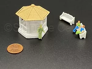 HO Scale 3D Gazebo, Two Marble Benches Model Railroad Train Scenery - Picture 1 of 3