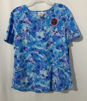 ScrubStar Women’s Scrub Top Snowflakes Holiday Medical Nursing Medium NWT - Image 1 of 4
