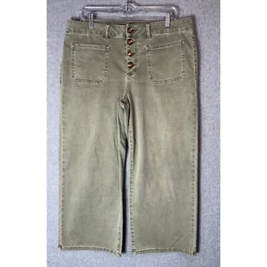 Jeans tribali Audrey vita media gamba larga Capri bottone verde oliva taglia 14 - Foto 1 di 11