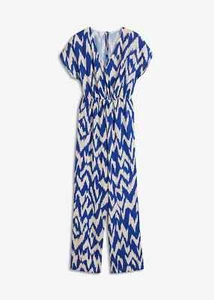 Neu Jumpsuit mit tollem Druck Gr. 34 Blau Creme Damen Overall Hosenanzug Onesie - Bild 1 von 1