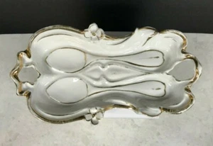 Vintage White & Gold Floral Decorative Porcelain Spoon Rest - Picture 1 of 5