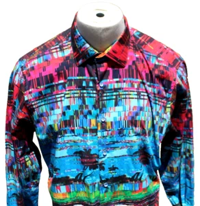 Bugatchi Uomo Flip Cuff Shirt Mens Sz XL Multicolor Graffiti Art Street Abstract - Picture 1 of 12
