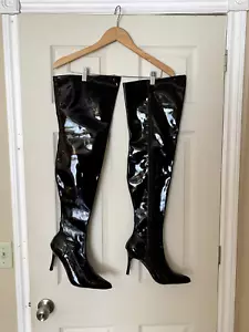 Funtasma sexy schwarze Lack Vegan Overknee Stiletto Stiefel Top Gr. 8 - Bild 1 von 13