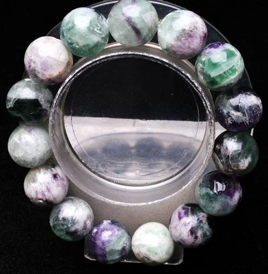 14.3mm Natural Watermelon Feather  Fluorite Quartz Gemstone Round Beads Bracelet - Image 1 of 4