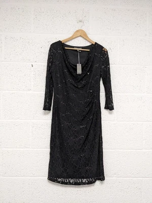 Laura Ashley Lace Sequin Dress Party Evening Black UK 14 - New - Image 1 of 4
