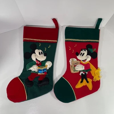 Vintage Disney Mickey Minnie Mouse Felt 3D Christmas Stocking Drummer Caroler - Image 1 of 4