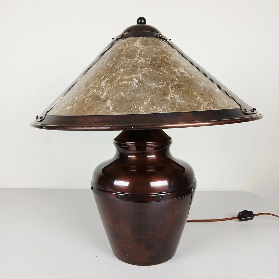 Vintage Copper Mission Arts & Crafts Table Lamp w Mica Shade Baker Knapp & Tubbs - Image 1 of 4
